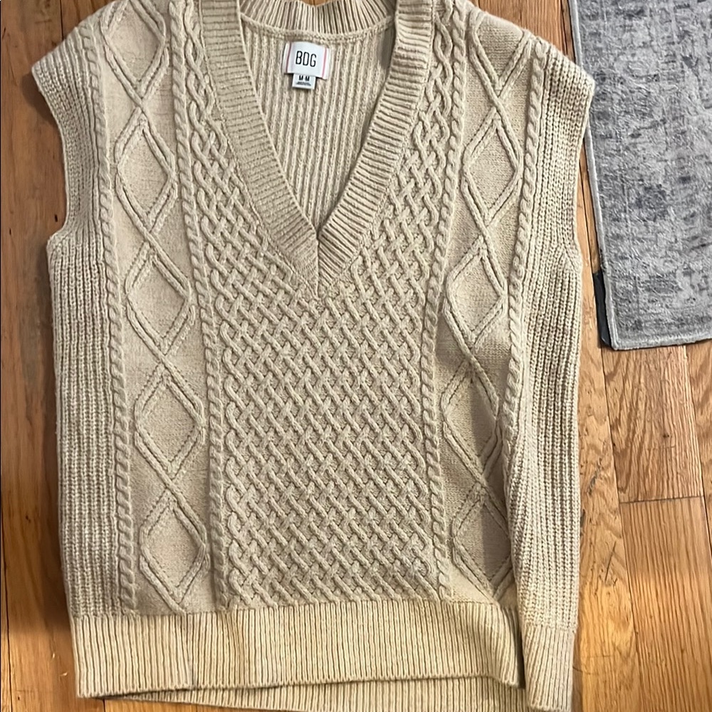 BOG Beige Cable Knit Sweater Vest
